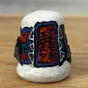 Vintage Marine World Ceramic Thimble With Hand-Painted Design